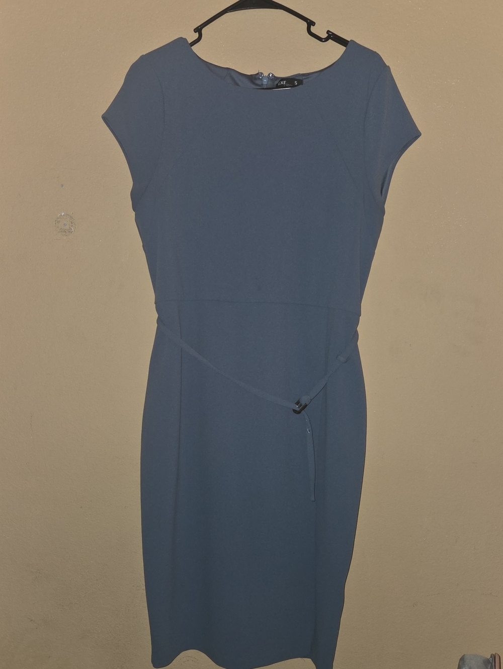 Express Slate Blue Cap-Sleeve Midi Sheath Dress